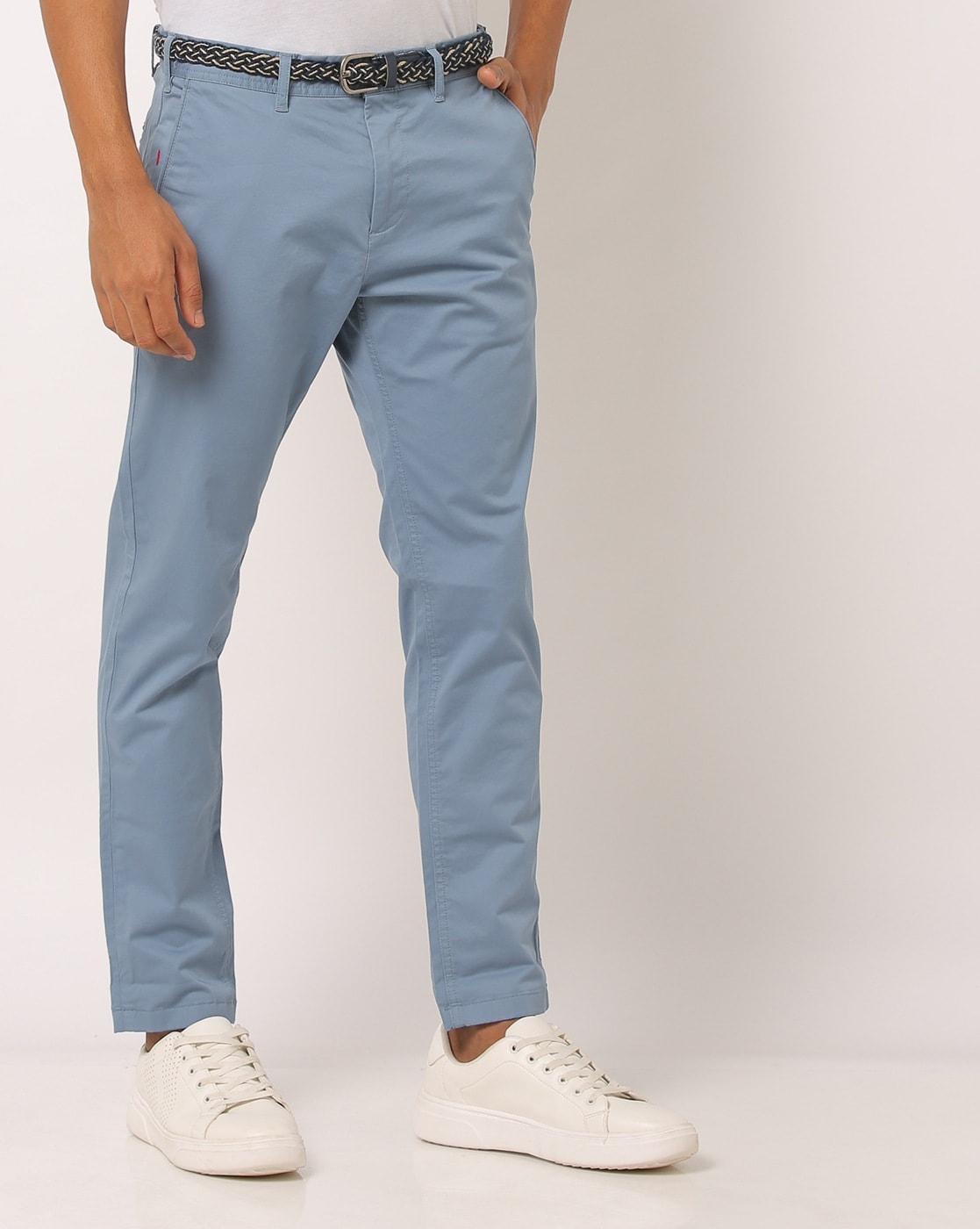 Slim Fit Flat-Front Chinos with Belt