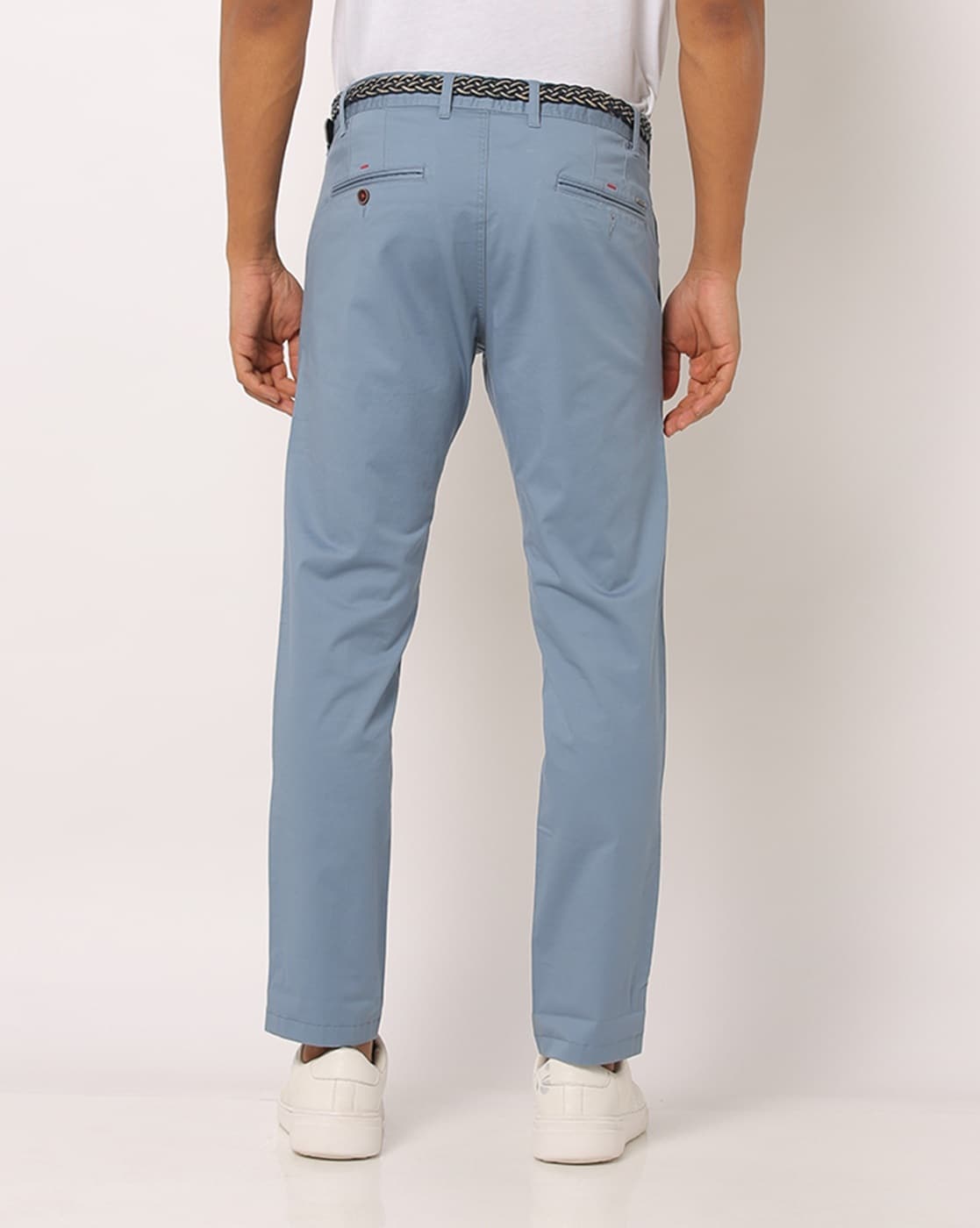 Slim Fit Flat-Front Chinos with Belt