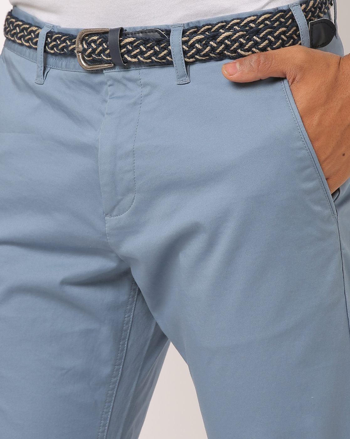 Slim Fit Flat-Front Chinos with Belt