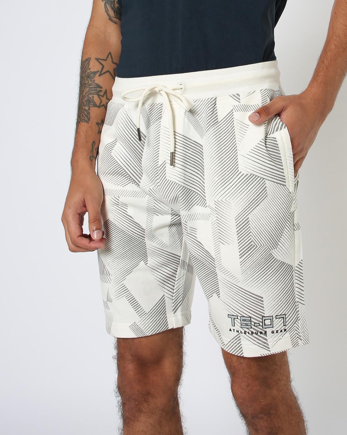 Geometric Print Flat-Front Shorts