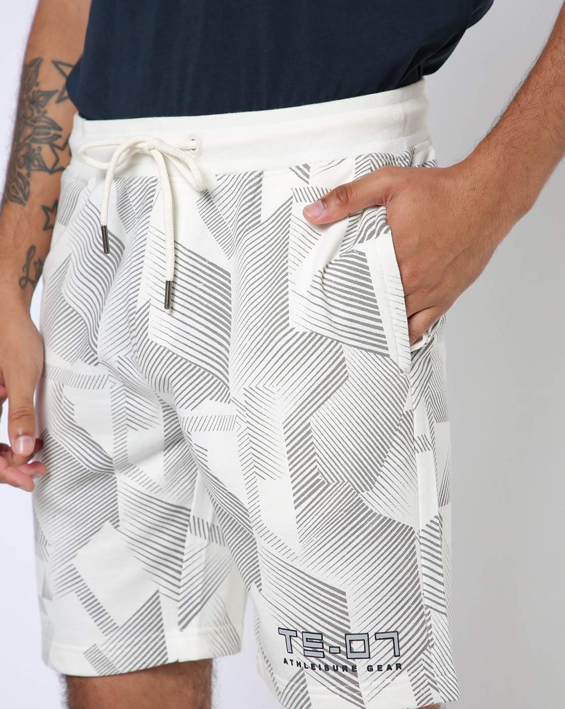 Geometric Print Flat-Front Shorts