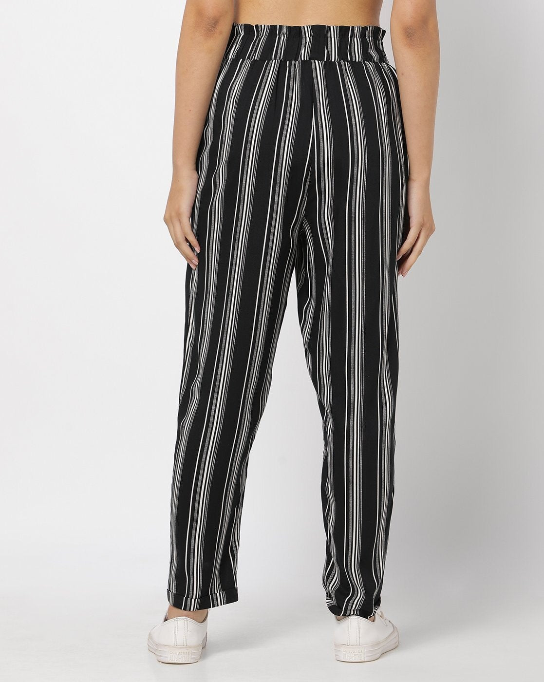 Striped Flat-Front Trousers with Insert Pockets