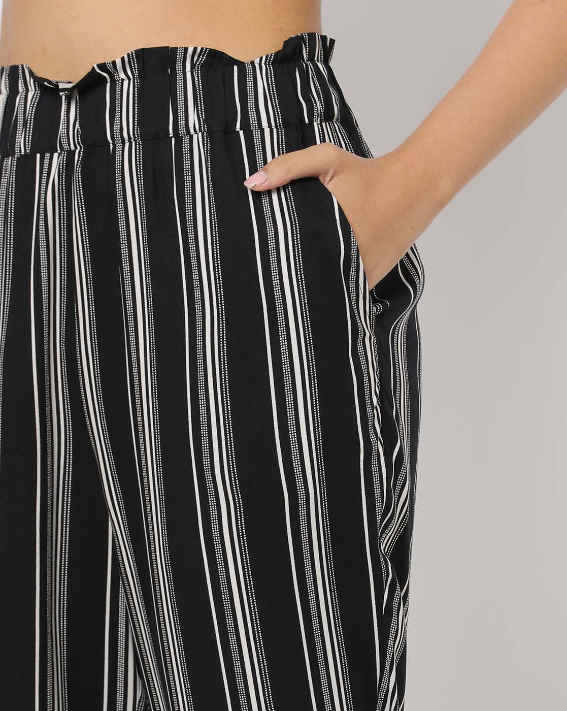 Striped Flat-Front Trousers with Insert Pockets