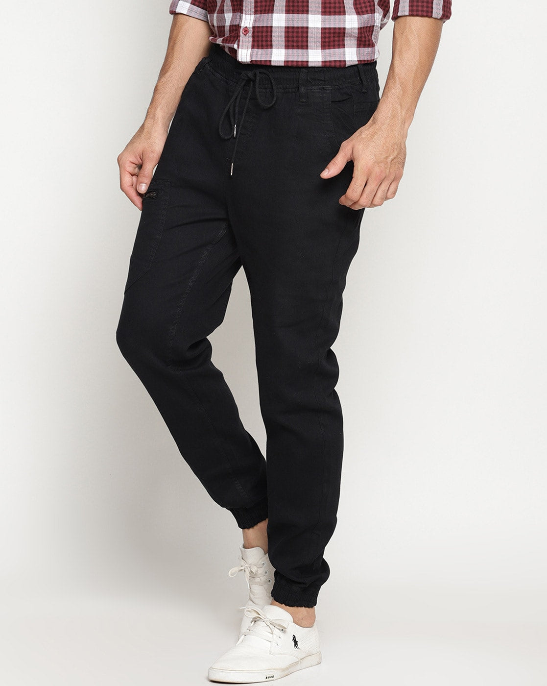 Solid Jogger Jeans with Drawstring