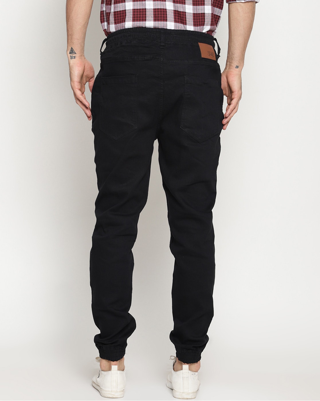 Solid Jogger Jeans with Drawstring