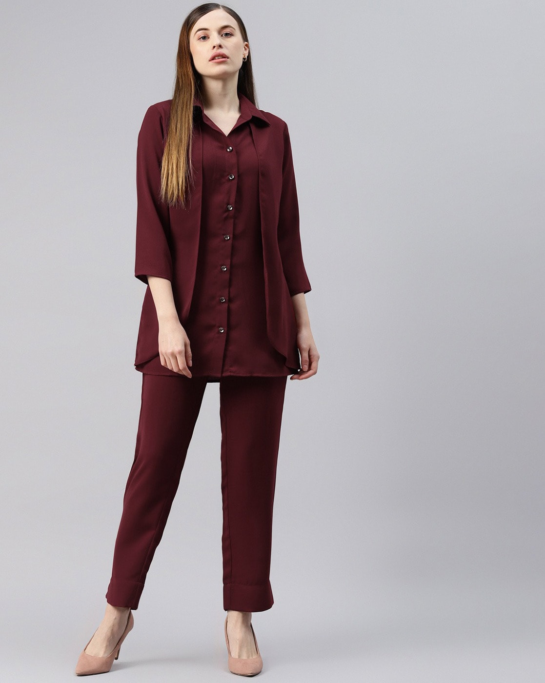 Solid Shirt with Trousers Set