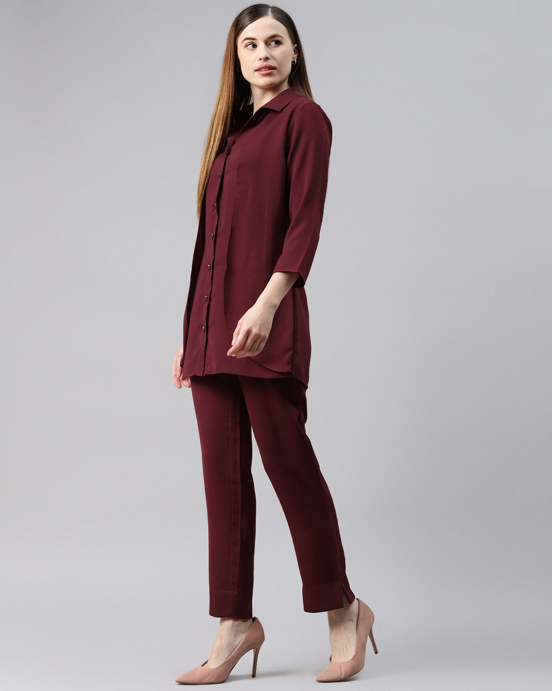 Solid Shirt with Trousers Set