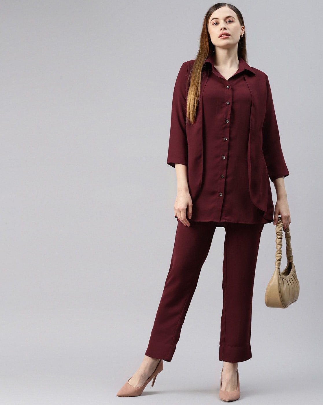 Solid Shirt with Trousers Set