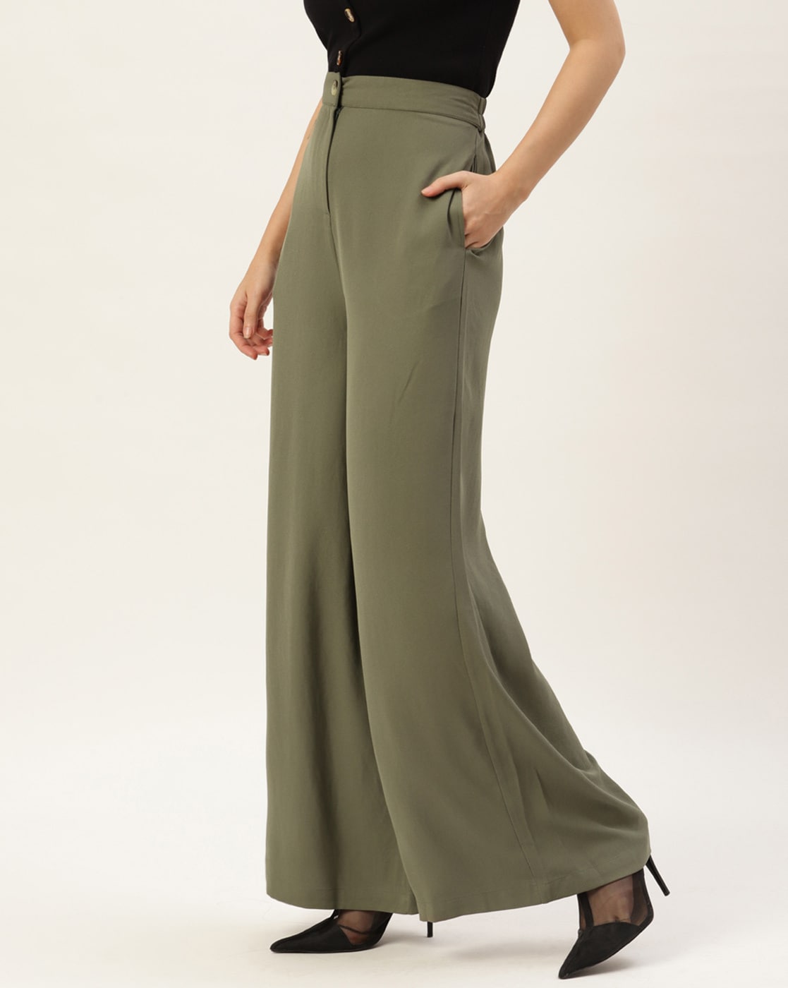 Mid-Rise Wide Leg Trousers