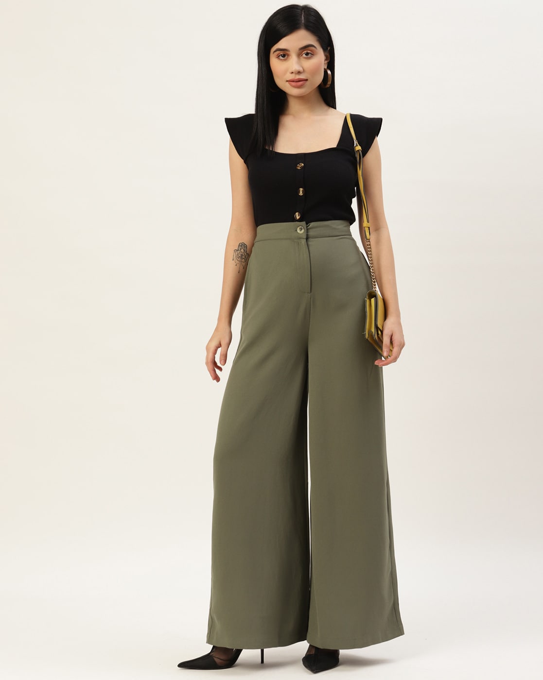 Mid-Rise Wide Leg Trousers