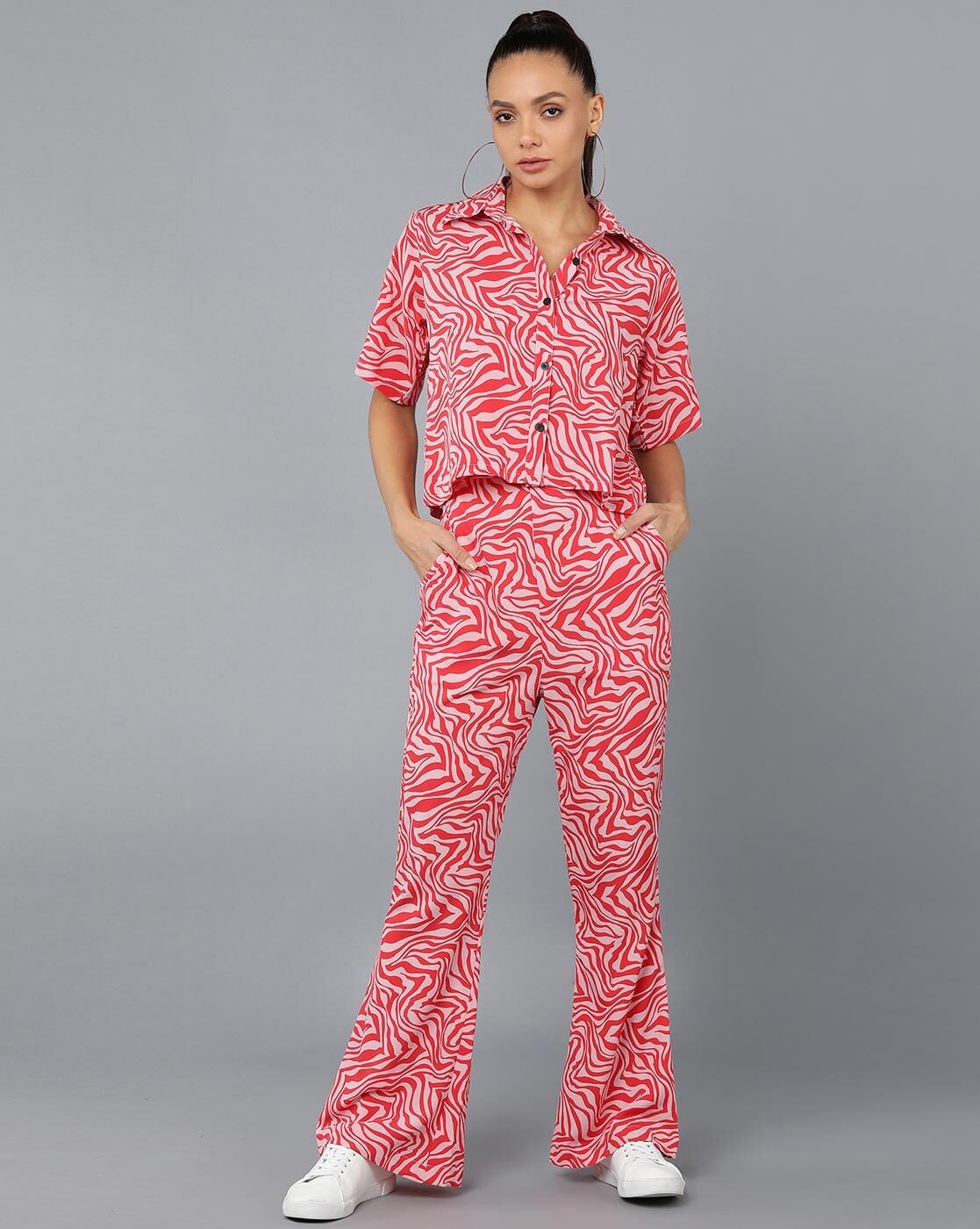 Printed Shirt & Flared Trousers Set