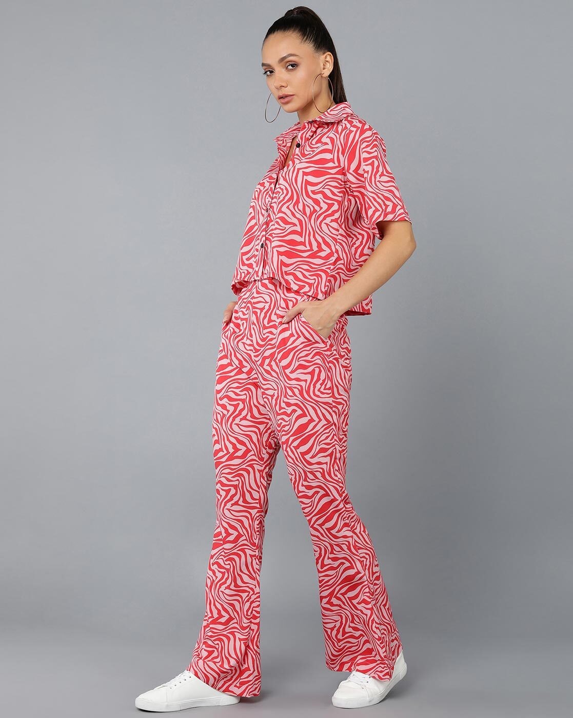 Printed Shirt & Flared Trousers Set