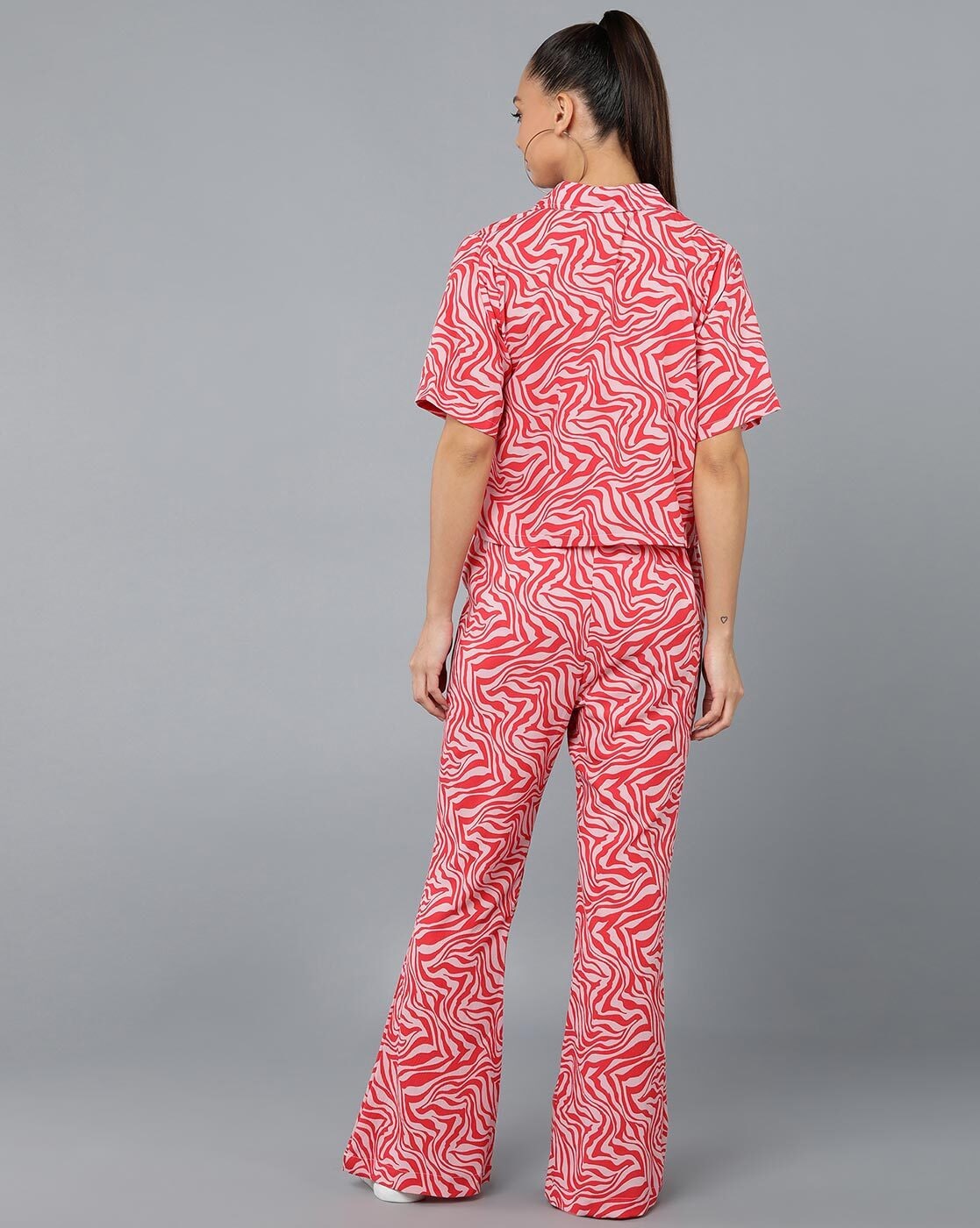 Printed Shirt & Flared Trousers Set