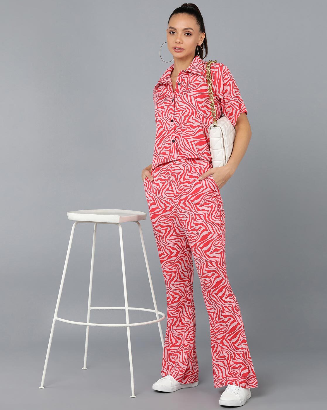 Printed Shirt & Flared Trousers Set