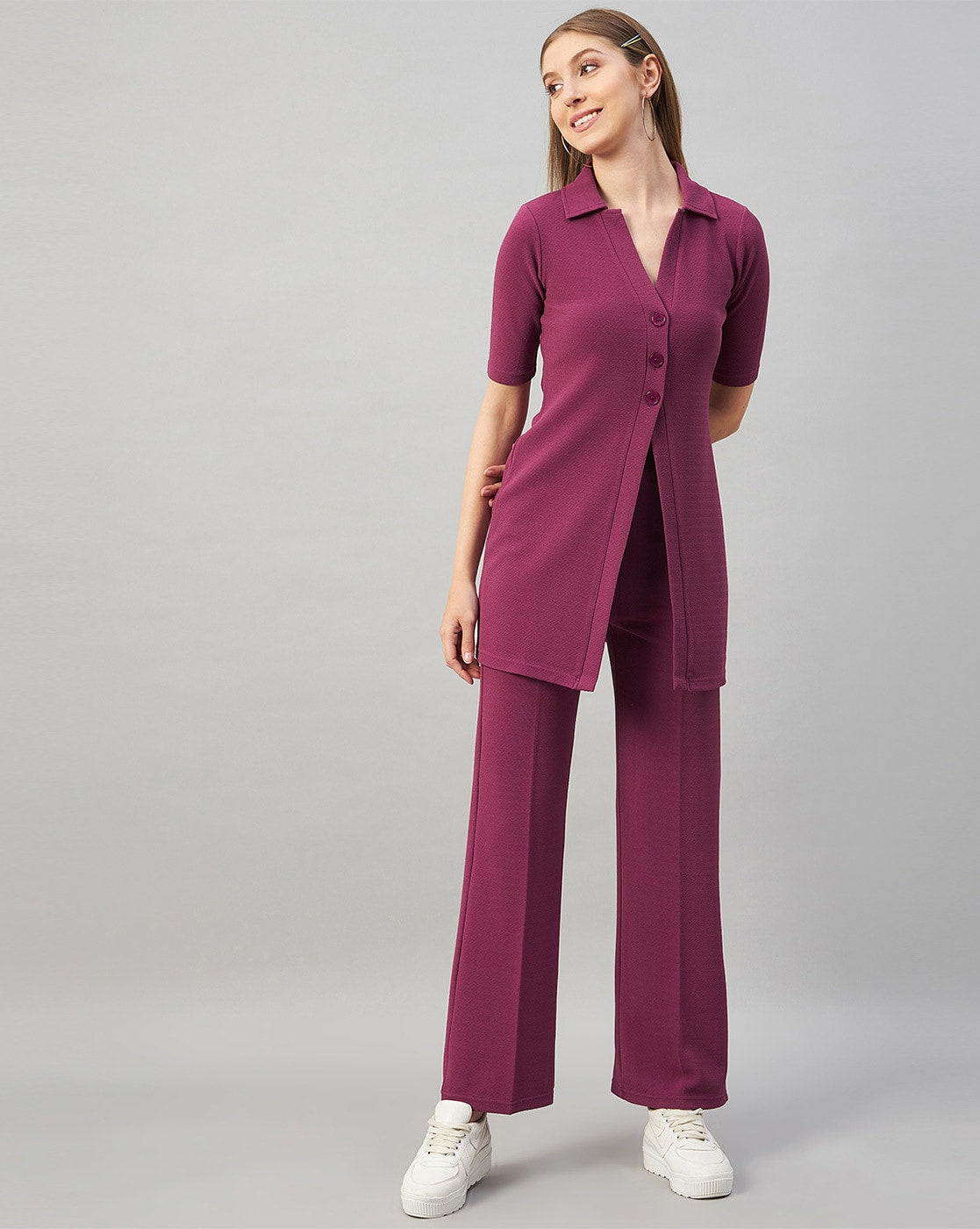 Stretchable Flared Shirt with Trousers Set