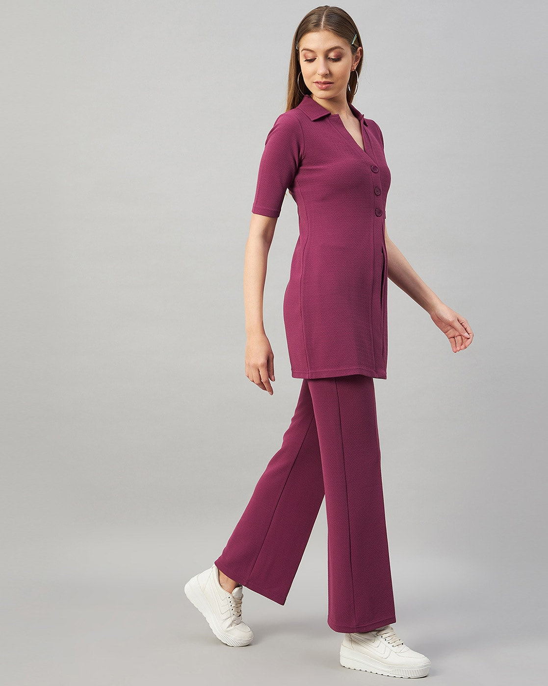 Stretchable Flared Shirt with Trousers Set