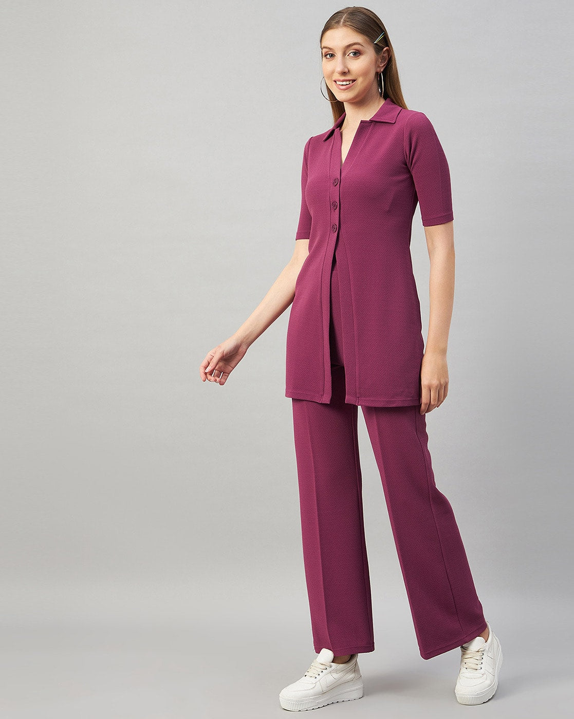 Stretchable Flared Shirt with Trousers Set