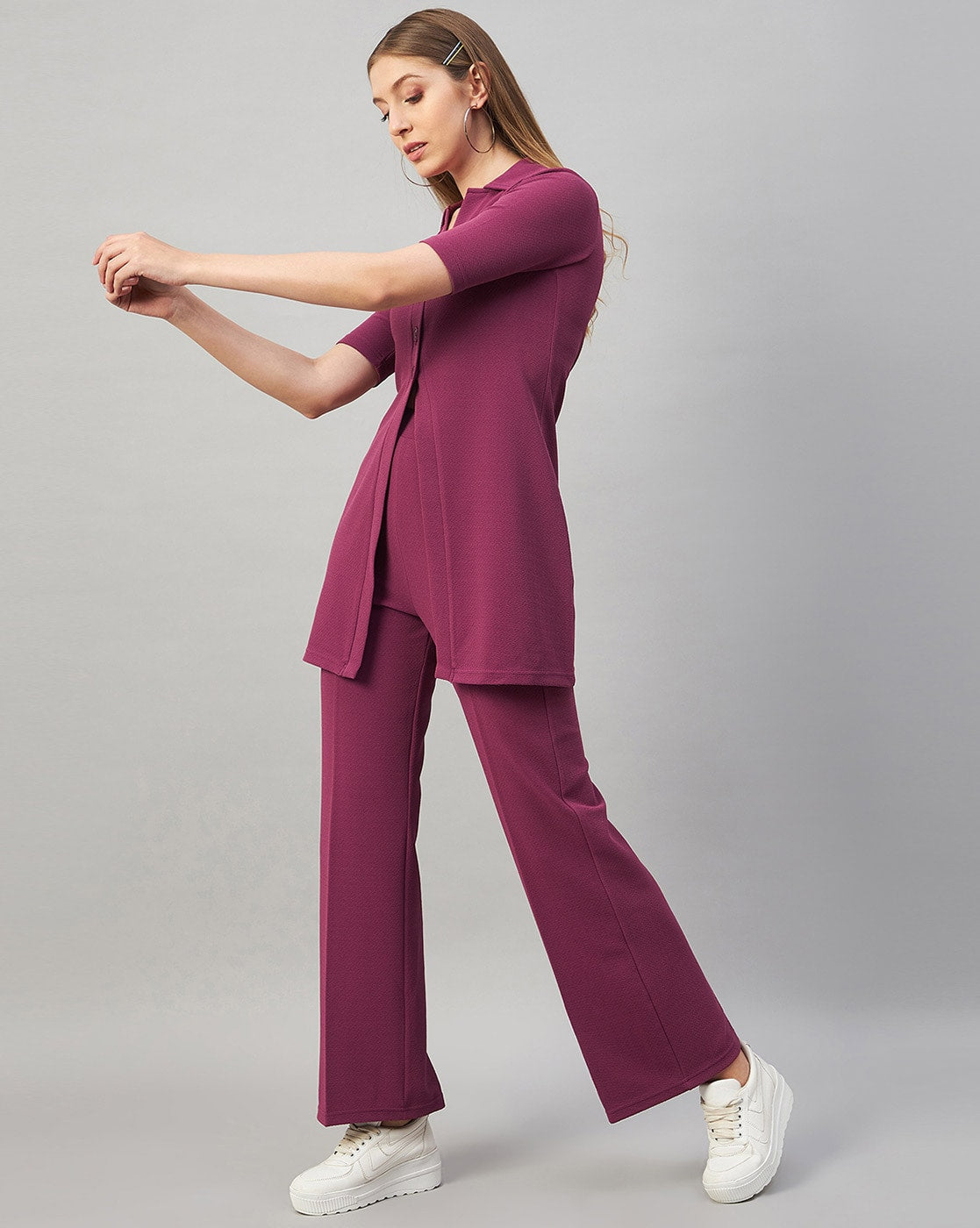 Stretchable Flared Shirt with Trousers Set