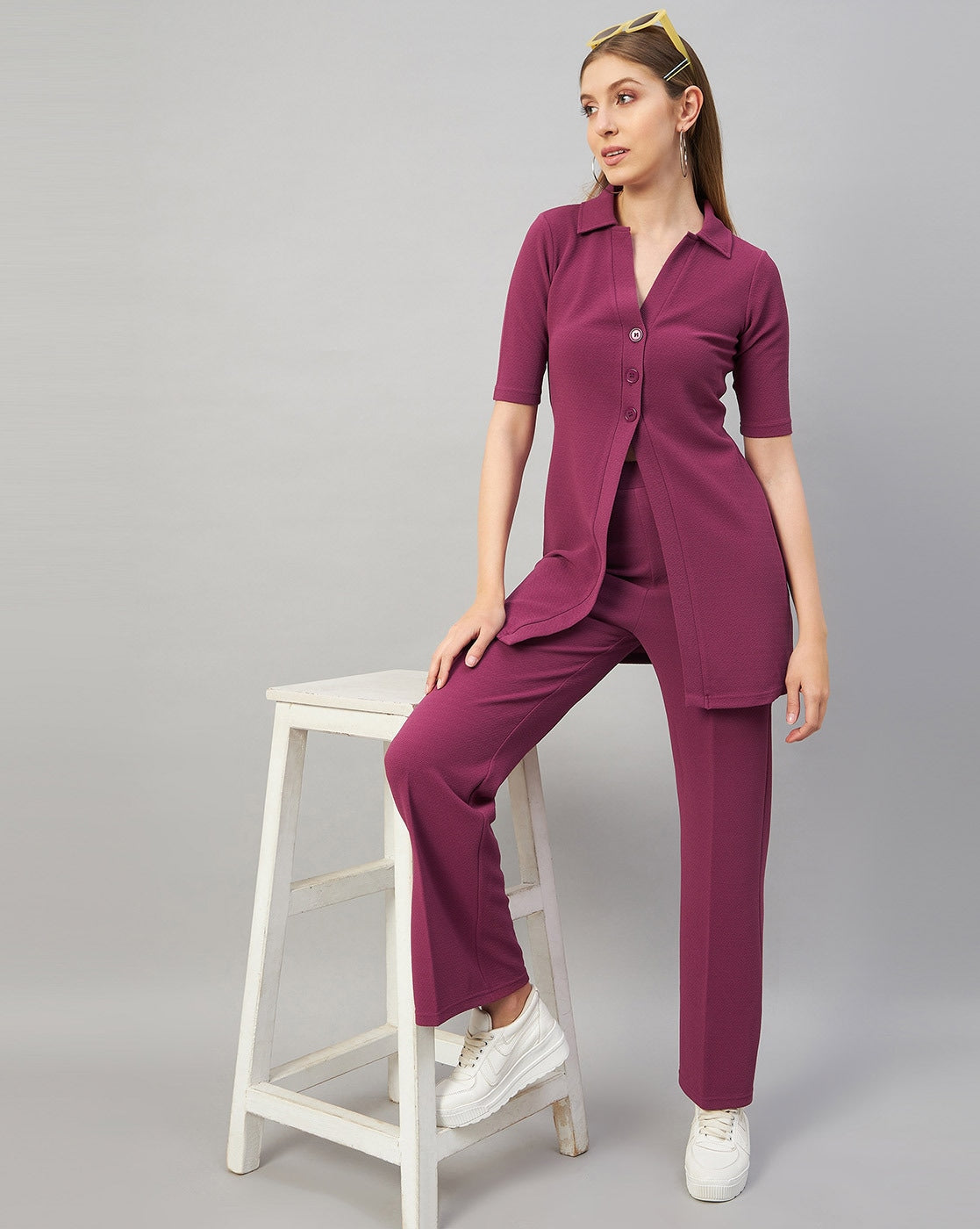 Stretchable Flared Shirt with Trousers Set