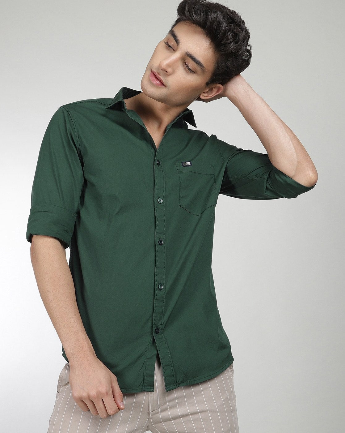 Spread Collar Shirt with Patch Pocket