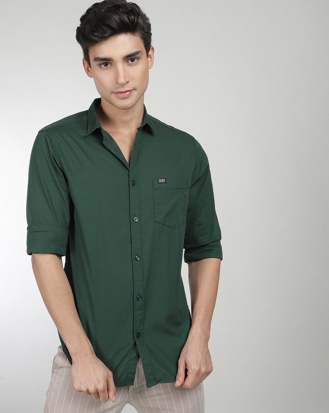 Spread Collar Shirt with Patch Pocket