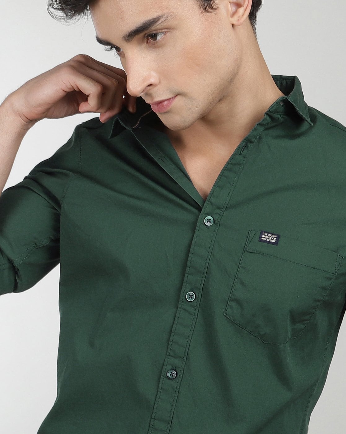 Spread Collar Shirt with Patch Pocket