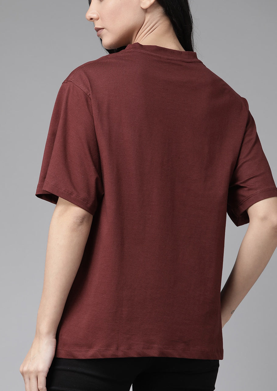 Maroon Solid Round Neck Pure Cotton T-shirt