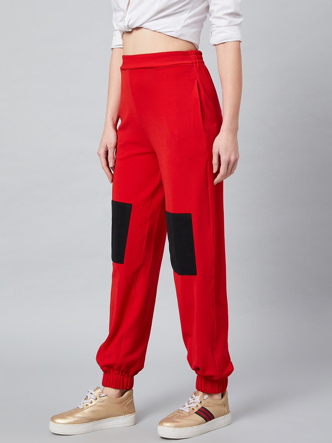 Red & Black Loose Fit Solid Joggers