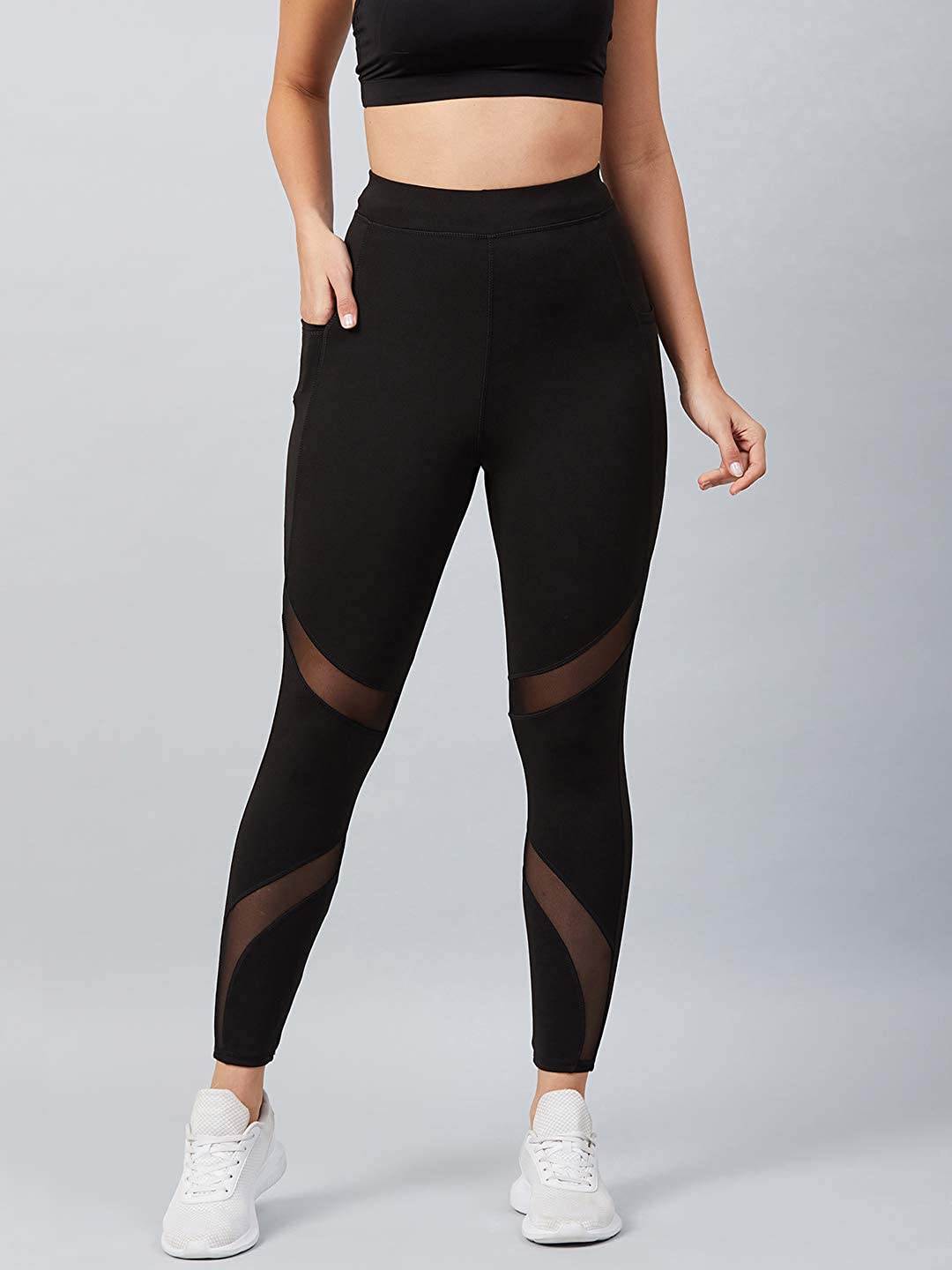 Stretchable Gym Pants for Women & Tights for Women Workout with Mesh Insert & Side Pockets