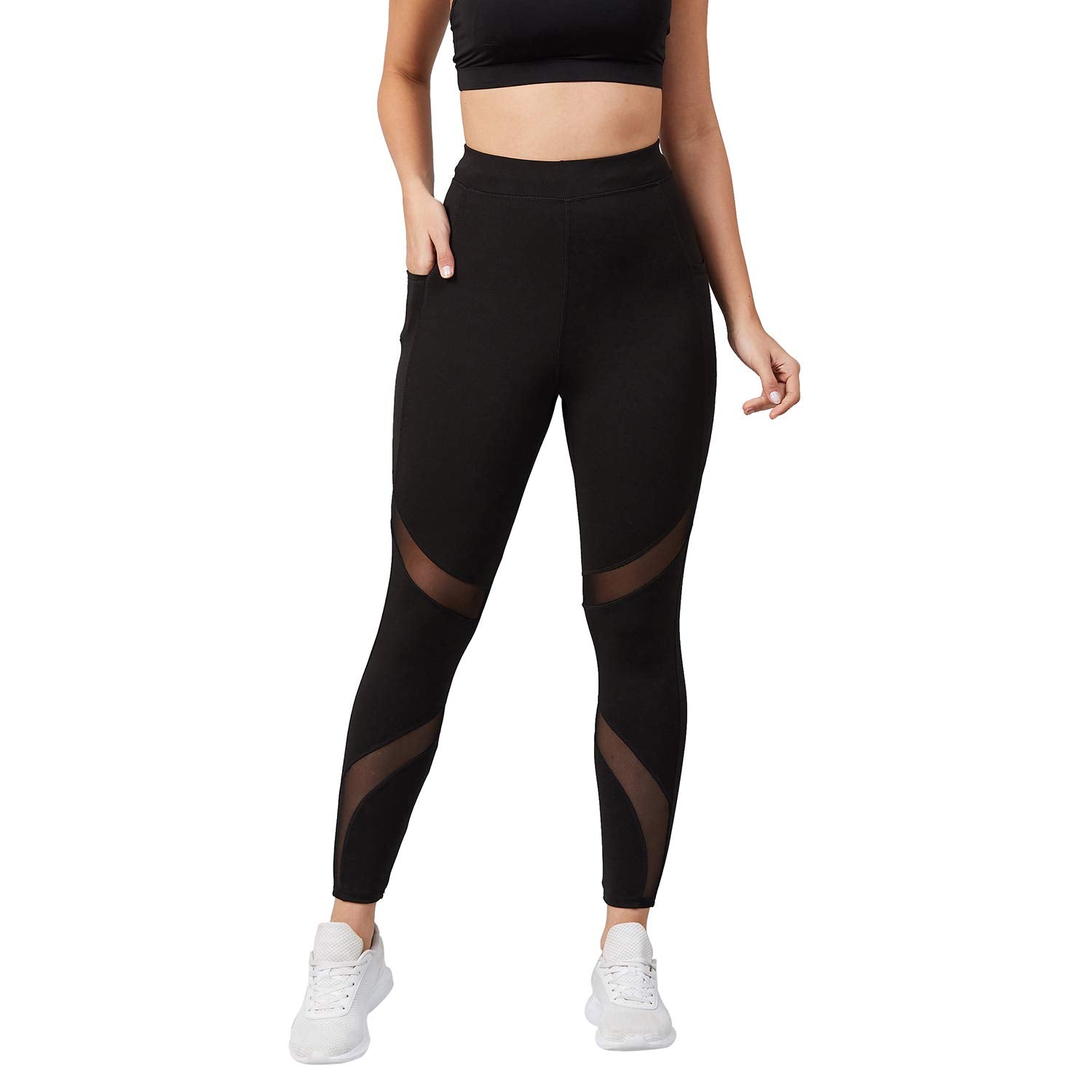 Stretchable Gym Pants for Women & Tights for Women Workout with Mesh Insert & Side Pockets