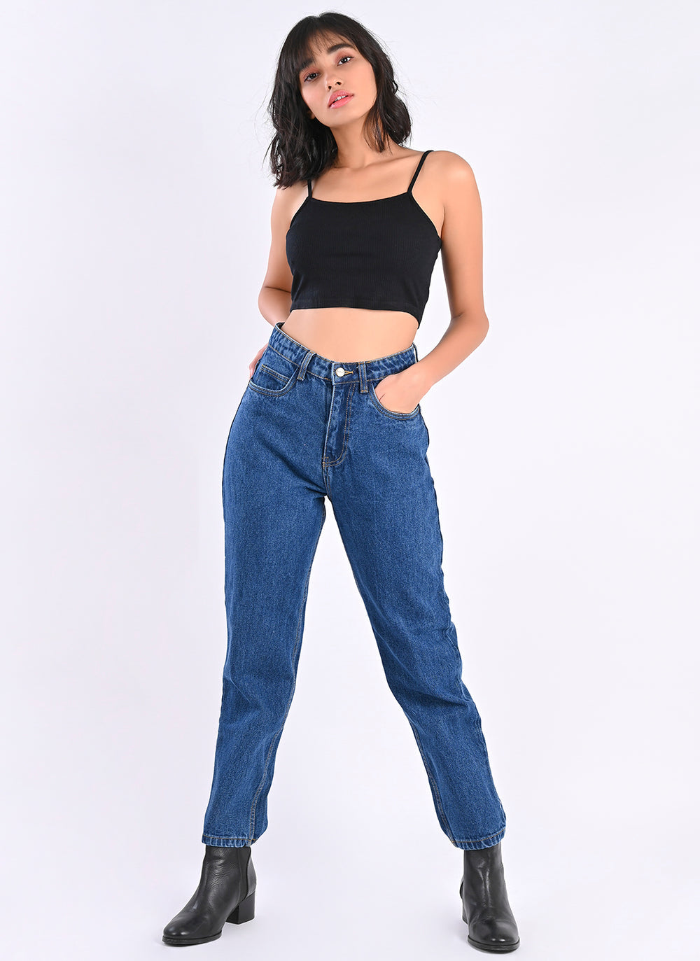 Blue Mom Fit Jeans for Woman