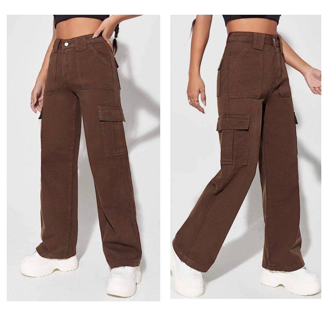 Brown Wide Leg 6 Pocket Jeans