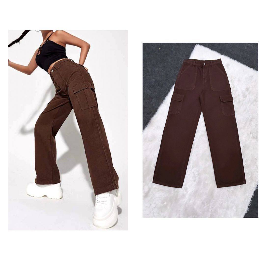 Brown Wide Leg 6 Pocket Jeans