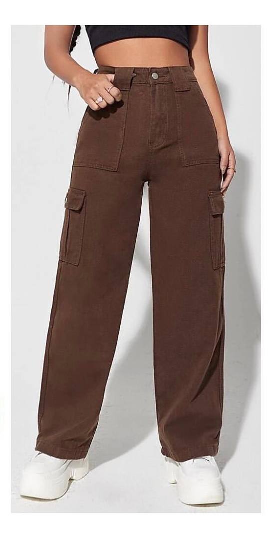 Brown Wide Leg 6 Pocket Jeans