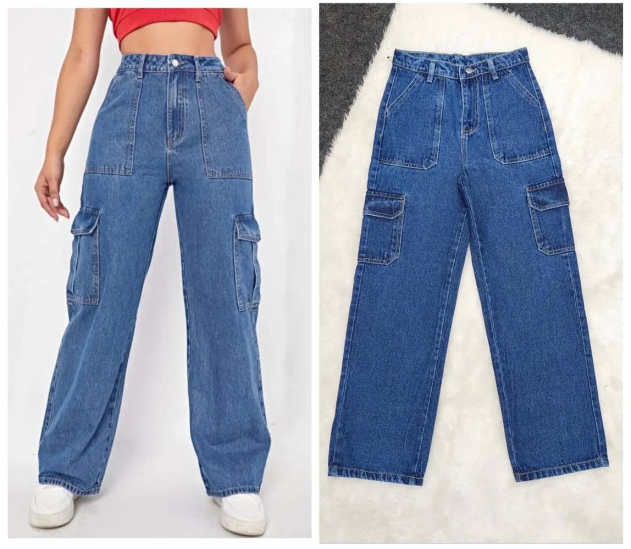 Wide Leg 6 Pocket Blue Jeans