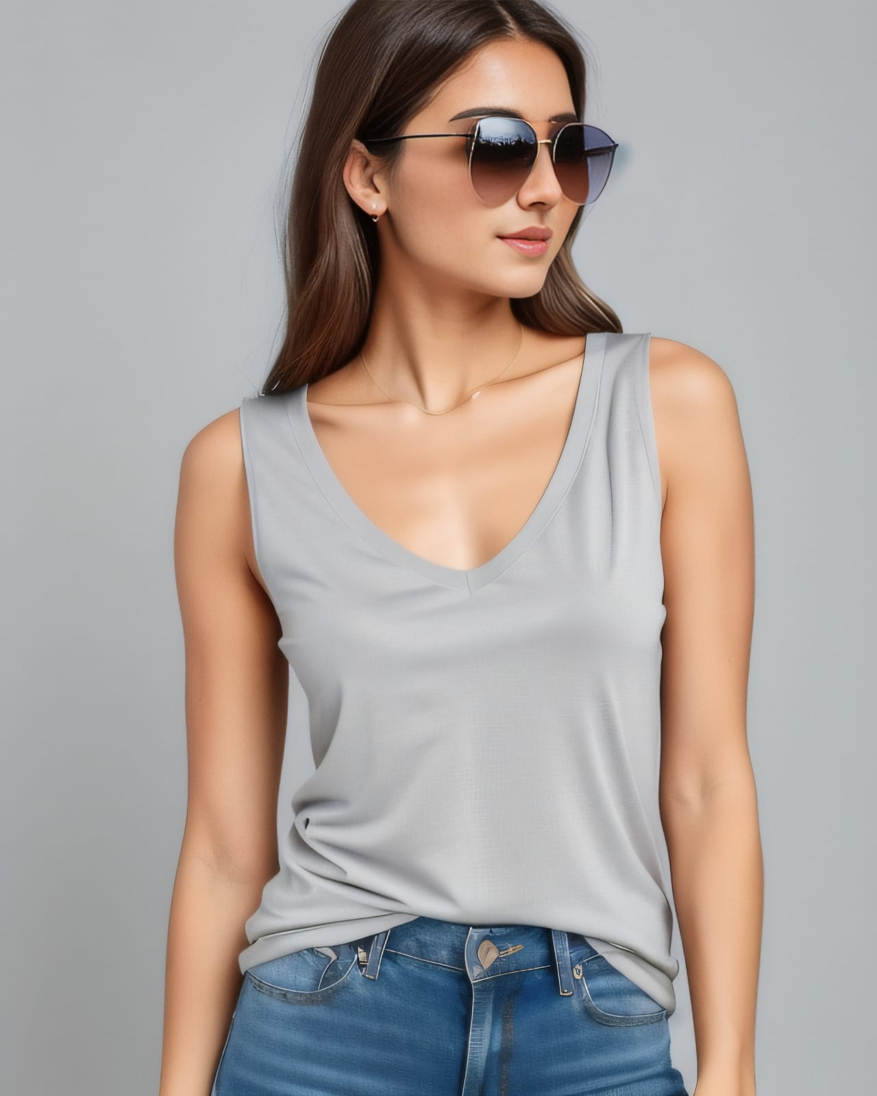 Deep V-Neck Sleeveless T-Shirt