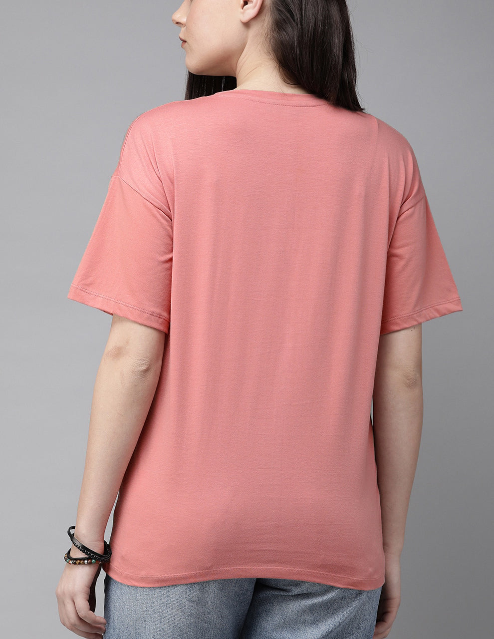 Pink White Printed Round Neck Pure Cotton T-shirt